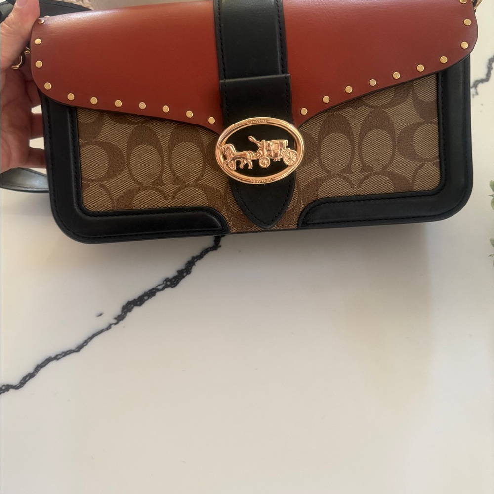 Coach Red and Brown Clutch with Black Accents - Picture 9 of 10